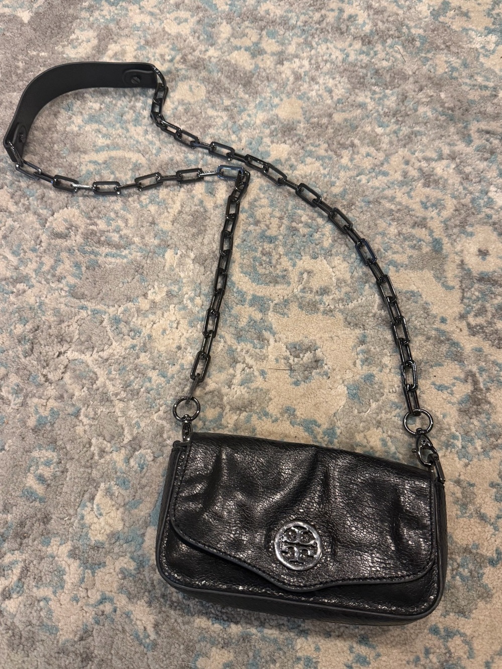 Tory Burch Black Leather Crossbody with Chain-Link Strap